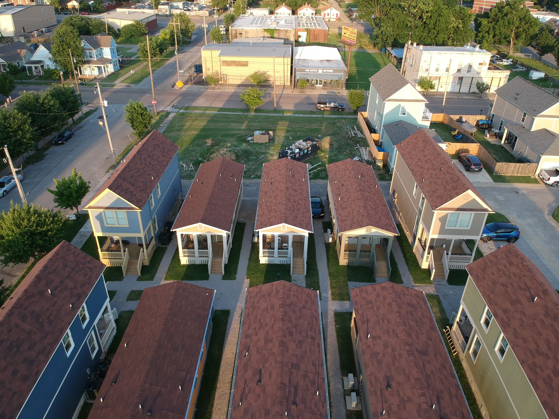 Aerial view of the cottage court at Malone Park Commons